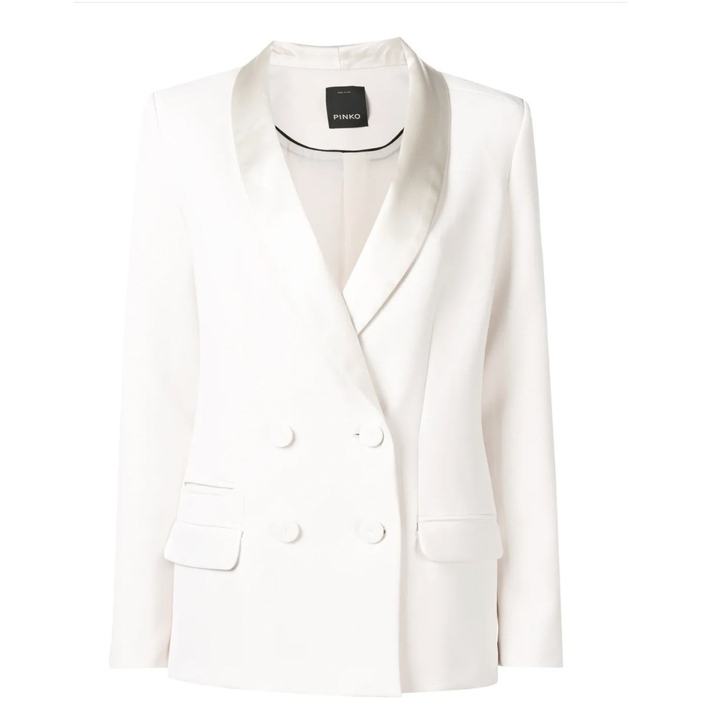 Pinko Primo 1 Giacca Crepe Stretch Ivory Double Breasted Blazer IT 44 US L